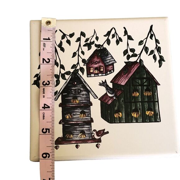 VTG Birdhouses Ceramic Tile Trivet Kitchen 6" x 6" Bird Feed Shop Barn USA - Picture 10 of 10